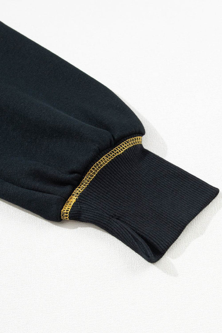 Black Contrast Stitching Split Baggy Sweatshirt - Fashion Queen -  14
