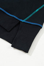 Load image into Gallery viewer, Black Contrast Stitching Split Baggy Sweatshirt - Fashion Queen -  15
