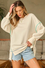 Load image into Gallery viewer, Black Contrast Stitching Split Baggy Sweatshirt - Fashion Queen -  17
