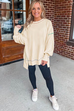 Load image into Gallery viewer, Black Contrast Stitching Split Baggy Sweatshirt - Fashion Queen -  24
