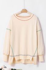 Load image into Gallery viewer, Black Contrast Stitching Split Baggy Sweatshirt - Fashion Queen -  26
