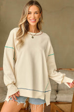 Load image into Gallery viewer, Black Contrast Stitching Split Baggy Sweatshirt - Fashion Queen -  4

