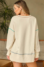 Load image into Gallery viewer, Black Contrast Stitching Split Baggy Sweatshirt - Fashion Queen -  5
