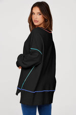Load image into Gallery viewer, Black Contrast Stitching Split Baggy Sweatshirt - Fashion Queen -  7
