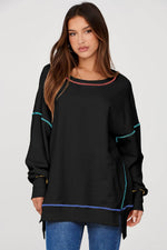 Load image into Gallery viewer, Black Contrast Stitching Split Baggy Sweatshirt - Fashion Queen -  8
