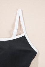 Load image into Gallery viewer, Black Contrast Trim Two Tone Belted One Piece Swimsuit - Fashion Queen -  12
