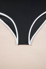 Load image into Gallery viewer, Black Contrast Trim Two Tone Belted One Piece Swimsuit - Fashion Queen -  13
