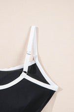 Load image into Gallery viewer, Black Contrast Trim Two Tone Belted One Piece Swimsuit - Fashion Queen -  14
