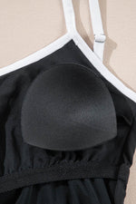 Load image into Gallery viewer, Black Contrast Trim Two Tone Belted One Piece Swimsuit - Fashion Queen -  16
