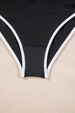 Load image into Gallery viewer, Black Contrast Trim Two Tone Belted One Piece Swimsuit - Fashion Queen -  17
