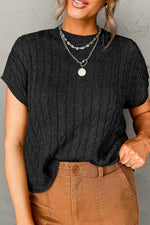 Load image into Gallery viewer, Black Crew Neck Cable Knit Short Sleeve Sweater - Fashion Queen -  1
