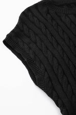 Load image into Gallery viewer, Black Crew Neck Cable Knit Short Sleeve Sweater - Fashion Queen -  15
