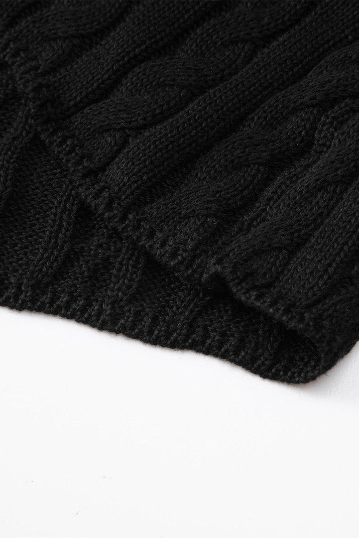 Black Crew Neck Cable Knit Short Sleeve Sweater - Fashion Queen -  16