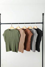 Load image into Gallery viewer, Black Crew Neck Cable Knit Short Sleeve Sweater - Fashion Queen -  18
