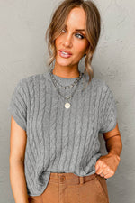 Load image into Gallery viewer, Black Crew Neck Cable Knit Short Sleeve Sweater - Fashion Queen -  19
