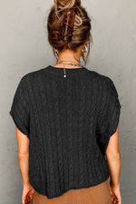Load image into Gallery viewer, Black Crew Neck Cable Knit Short Sleeve Sweater - Fashion Queen -  2

