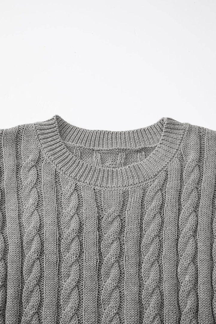 Black Crew Neck Cable Knit Short Sleeve Sweater - Fashion Queen -  23