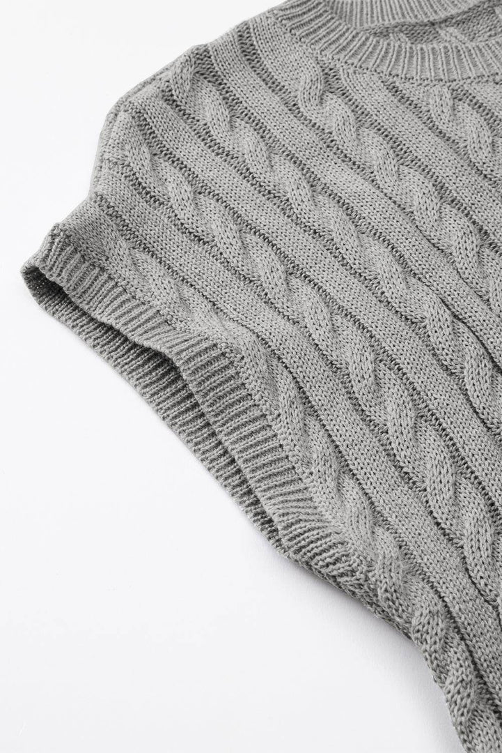 Black Crew Neck Cable Knit Short Sleeve Sweater - Fashion Queen -  24