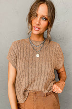 Load image into Gallery viewer, Black Crew Neck Cable Knit Short Sleeve Sweater - Fashion Queen -  27
