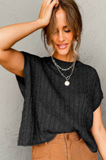 Load image into Gallery viewer, Black Crew Neck Cable Knit Short Sleeve Sweater - Fashion Queen -  3
