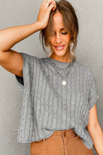 Load image into Gallery viewer, Black Crew Neck Cable Knit Short Sleeve Sweater - Fashion Queen -  6
