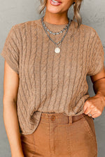 Load image into Gallery viewer, Black Crew Neck Cable Knit Short Sleeve Sweater - Fashion Queen -  7
