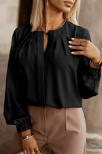 Load image into Gallery viewer, Black Crew Neck Gathered Stretch Cuff Shirt - Fashion Queen -  1
