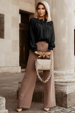 Load image into Gallery viewer, Black Crew Neck Gathered Stretch Cuff Shirt - Fashion Queen -  10
