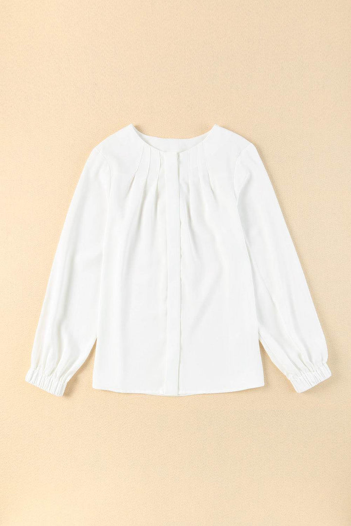 Black Crew Neck Gathered Stretch Cuff Shirt - Fashion Queen -  13