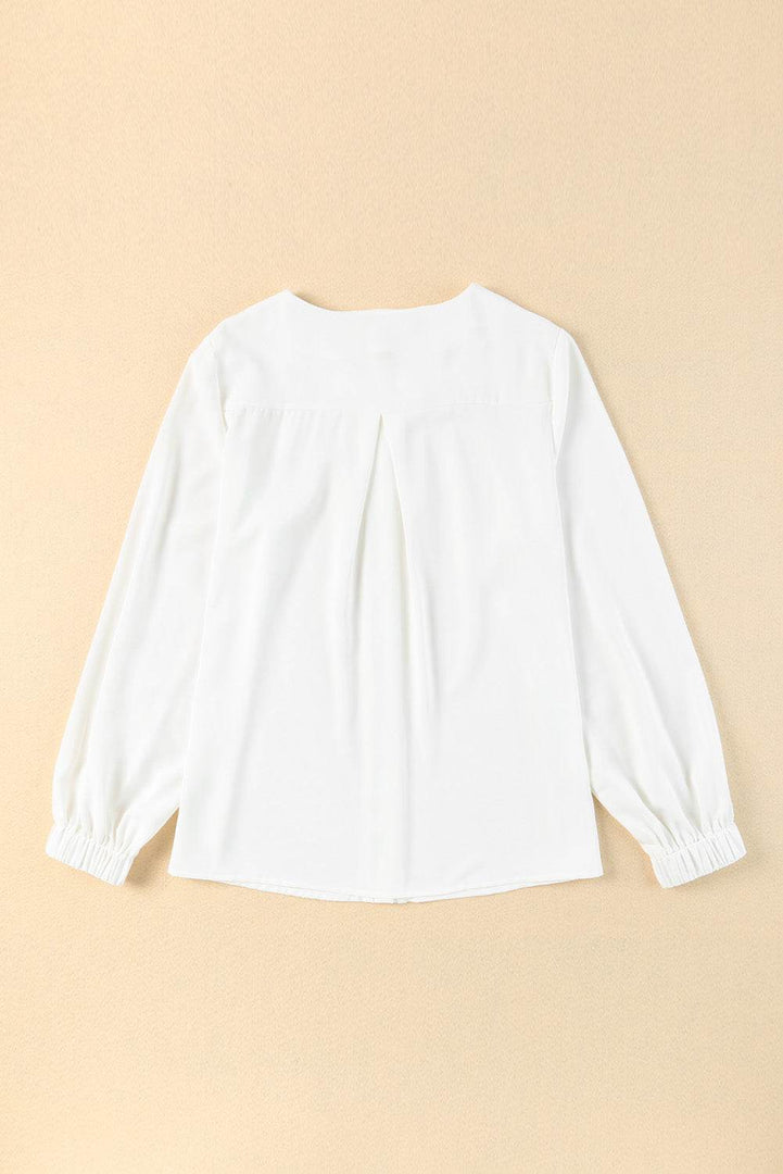 Black Crew Neck Gathered Stretch Cuff Shirt - Fashion Queen -  14