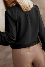 Load image into Gallery viewer, Black Crew Neck Gathered Stretch Cuff Shirt - Fashion Queen -  2
