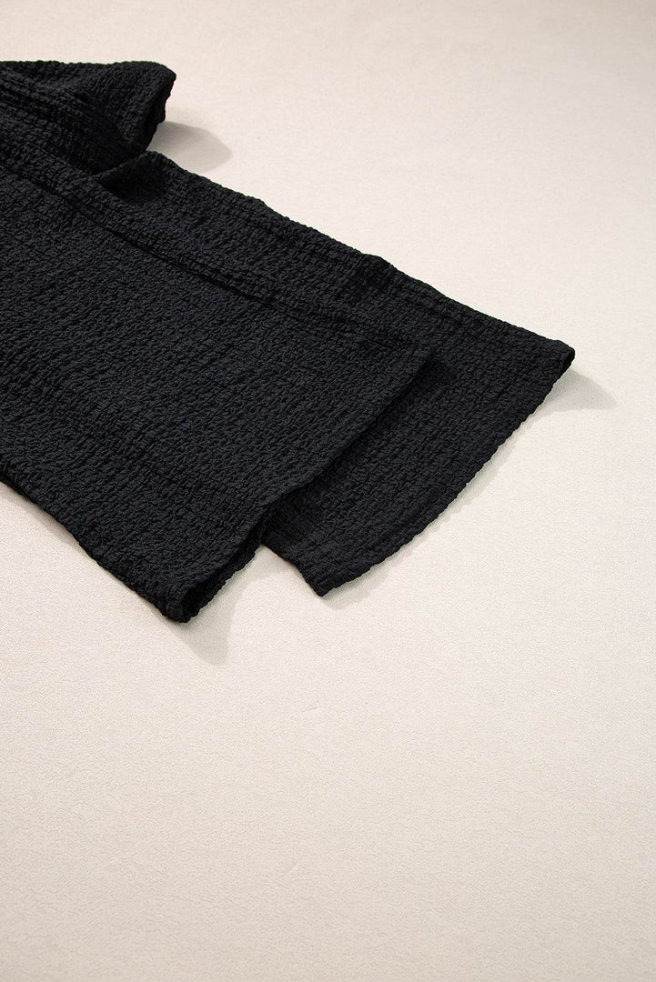 Black Crinkled U Neck Tank Top and Wide Leg Pants Set - Fashion Queen -  12