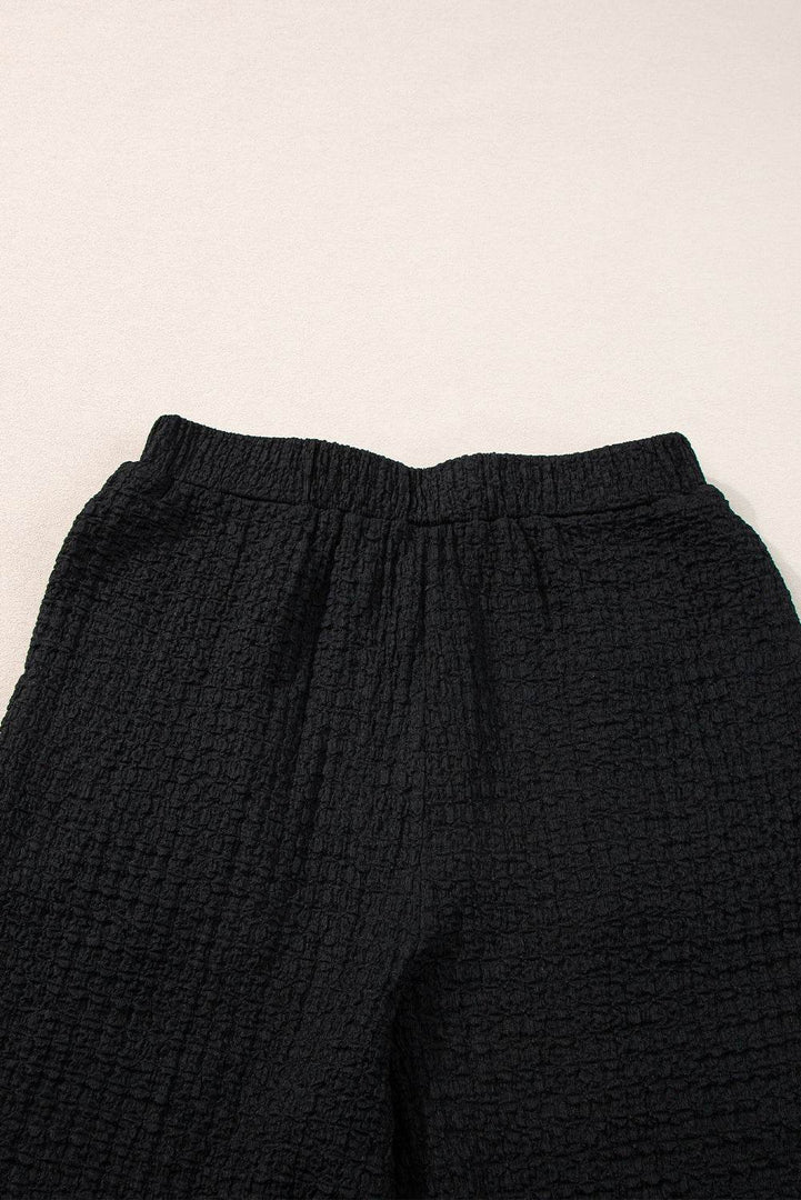 Black Crinkled U Neck Tank Top and Wide Leg Pants Set - Fashion Queen -  14