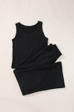 Load image into Gallery viewer, Black Crinkled U Neck Tank Top and Wide Leg Pants Set - Fashion Queen -  8
