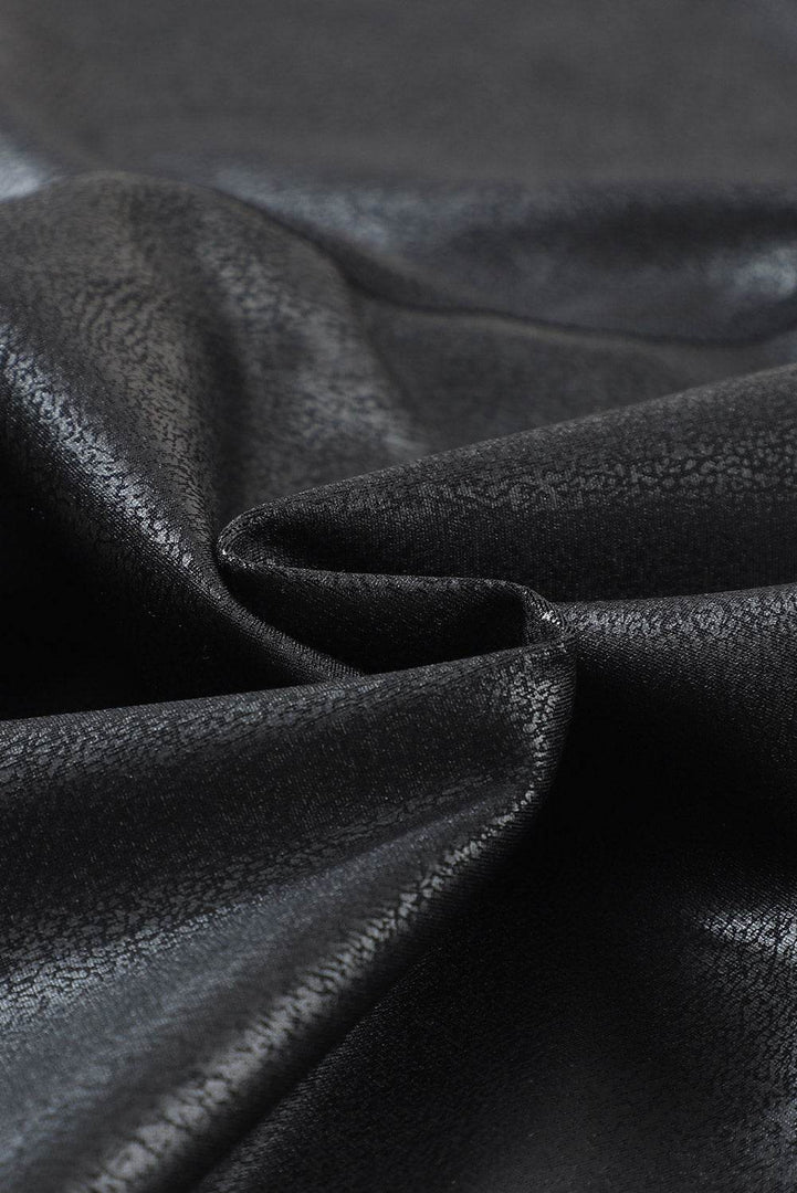 Black Crossed Dip Waist Sleek Leather Leggings - Fashion Queen -  13