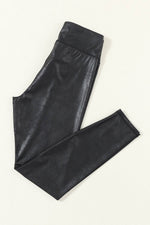 Load image into Gallery viewer, Black Crossed Dip Waist Sleek Leather Leggings - Fashion Queen -  9
