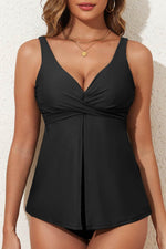 Load image into Gallery viewer, Black Crossed V Neck Adjustable Strap Babydoll Tankini Top - Fashion Queen -  10
