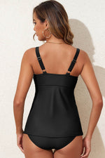 Load image into Gallery viewer, Black Crossed V Neck Adjustable Strap Babydoll Tankini Top - Fashion Queen -  13
