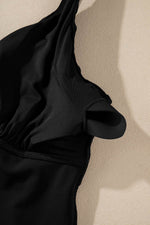 Load image into Gallery viewer, Black Crossed V Neck Adjustable Strap Babydoll Tankini Top - Fashion Queen -  16

