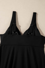 Load image into Gallery viewer, Black Crossed V Neck Adjustable Strap Babydoll Tankini Top - Fashion Queen -  17
