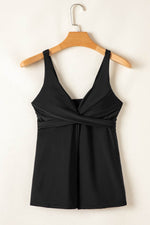 Load image into Gallery viewer, Black Crossed V Neck Adjustable Strap Babydoll Tankini Top - Fashion Queen -  18
