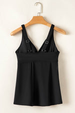 Load image into Gallery viewer, Black Crossed V Neck Adjustable Strap Babydoll Tankini Top - Fashion Queen -  19
