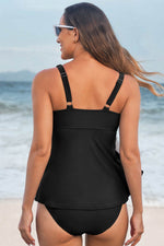 Load image into Gallery viewer, Black Crossed V Neck Adjustable Strap Babydoll Tankini Top - Fashion Queen -  2
