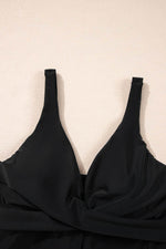 Load image into Gallery viewer, Black Crossed V Neck Adjustable Strap Babydoll Tankini Top - Fashion Queen -  20
