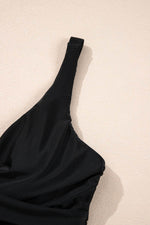 Load image into Gallery viewer, Black Crossed V Neck Adjustable Strap Babydoll Tankini Top - Fashion Queen -  21

