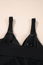 Load image into Gallery viewer, Black Crossed V Neck Adjustable Strap Babydoll Tankini Top - Fashion Queen -  22
