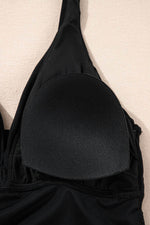 Load image into Gallery viewer, Black Crossed V Neck Adjustable Strap Babydoll Tankini Top - Fashion Queen -  25
