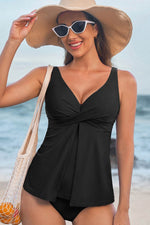 Load image into Gallery viewer, Black Crossed V Neck Adjustable Strap Babydoll Tankini Top - Fashion Queen -  4
