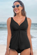 Load image into Gallery viewer, Black Crossed V Neck Adjustable Strap Babydoll Tankini Top - Fashion Queen -  5
