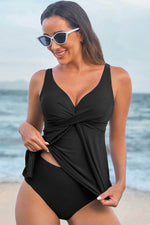 Load image into Gallery viewer, Black Crossed V Neck Adjustable Strap Babydoll Tankini Top - Fashion Queen -  6
